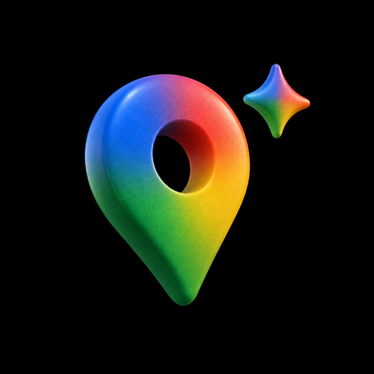 Pin de ubicación con los colores de Google y un destello de IA